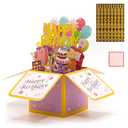 Funny Happy Birthday Gifts Card, Sweet 3D Birthday Gift Box for Adults and Kids with Envelopes, Unique Handmade Foldable Celebration Cards for Daughter, Son, Mom, Dad, Friend