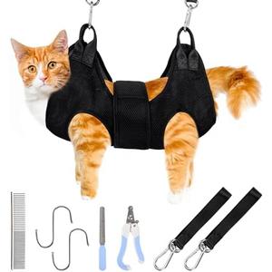 PatiencET Cat Grooming Hammock Pet Hammock Cat Nail Clipper Hammock for Nail Trimming Dog Sling for Nail Clipping Dog Hanging Harness (Black XS)