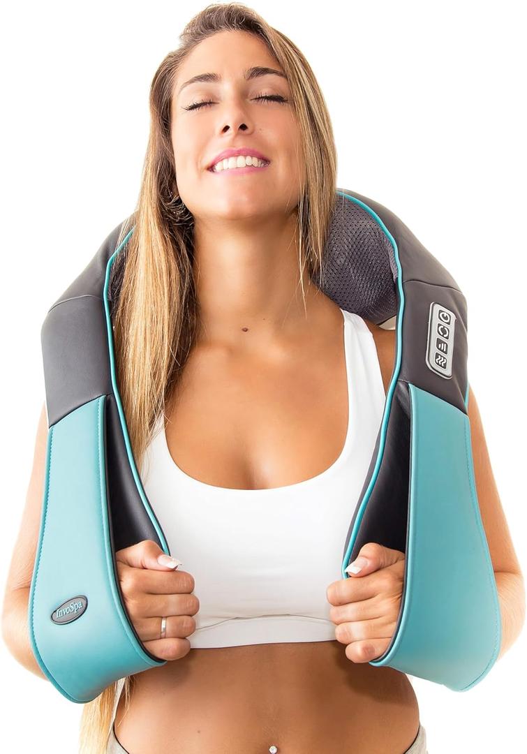 InvoSpa Shiatsu Neck and Back Massager with Heat - Deep Kneading Pillow for Massage - Electric Full Body Massager (Blue)