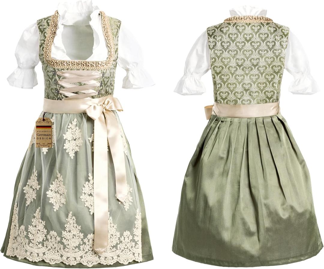 Dirndl Dresses Women Traditional German Oktoberfest Costumes Women - Authentic Dirndl (XX-Large, Green Gold)