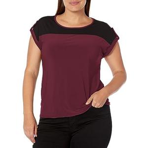 Star Vixen Women's Plus Size Color Block Roll Tap Top, 2X