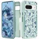 Plakill for Google Pixel 8A Case Women - Cute Girls Cover Girly Kawaii Aesthetic Unique Design Blue Flowers Heavy Duty Protective Shockproof Military Grade Teens for Google Pixel 8A Phone Cases