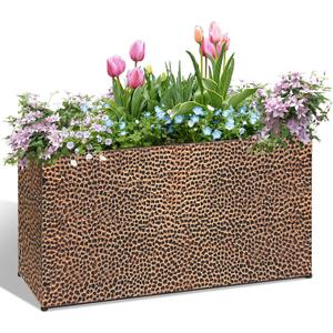 BAYN 30x12x16 Inch Rectangular Metal Planter Box Bronze Hand-Hammered Metal Planter with Pre-Drill Holes, Heavy Duty Outdoor Garden Planter for Patio, Porch, Yard