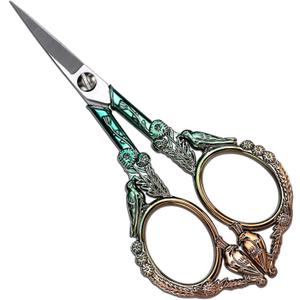 Embroidery Scissors, Sharp Pointed Sewing Scissors for Craft Cross Stitch Needlework Artwork Knitting Threading Small DIY Tools, 4.6in Gold Green Cute Bird