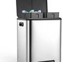 Garvee Dual Trash Can for Recycling and Trash, Stainless Steel Kitchen Trash Can with Lid and Foot Pedal, Double Compartment Garbage Can, with Recycling Bin (Silver, 8 Gallon(2x4Gal))