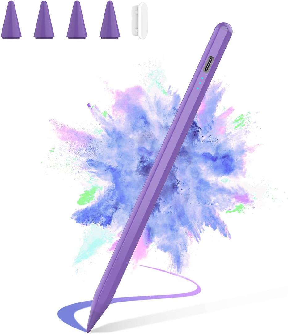 Stylus Pen for iPad 2025-2018 Faster Charge Apple Pencil with Tilt Sensitivity & Palm Rejection & Magnetic Compatible iPad 11/10/9/8/7/6, Pad Air 3/4/5, Pro 12.9"/11", Mini 6/5, M2/M4 Purple (Puple)