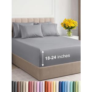 Extra Deep King Sheet Set - 6 Piece Breathable & Cooling Sheets - Hotel Luxury Bedding Set with 18-24 Inch Extra Deep Pockets - Easy Fit - Super Soft, Wrinkle Free and Comfy - Steel Blue, King Size