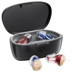 Hearing Aids for Seniors, Hearing Aid Rechargeable for Hearing Loss, Personal Hearing Amplifier with Volume Control and Portable Magnetic Charging Case, Noise Canceling Hearing Aids (Black&Red&Blue)