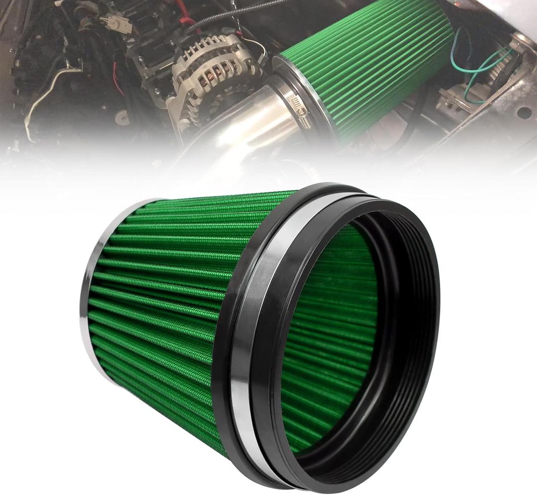 RYANSTAR RACING 152mm 6" High Flow Round Tapered Cone Closed-Top Washable Clamp-On Dry Air Filter short 155mm tall Green