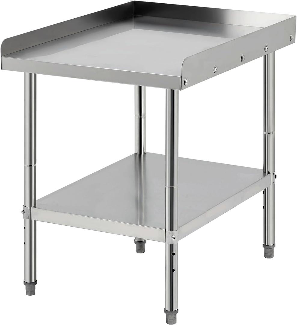 Equipment Grill Stand Table 24x30x30 Inch Stainless Steel NSF Certified 400 Lbs Capacity with Adjustable Legs, 2" Edge Baffle, for Hotel, Home, Commercial Restaurant Kitchen