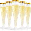 FOCUSLINE 100 Pack Plastic Champagne Flutes, 4.5 Oz Gold Rim Plastic Champagne Glasses, Disposable Clear Toasting Glasses Recyclable Champagne Cups for Wedding Party