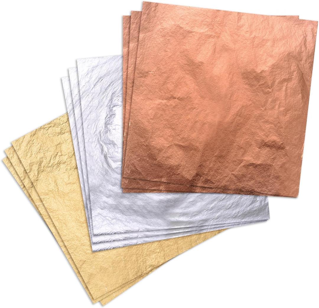 Pangda 300 Pcs Gold Leaf Sheets for Art Silver Foil Sheets Copper Metallic Flakes for crafts Gilding Crafting Painting Jewelry Making, 5.5 x 5.5 inches