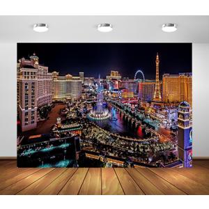 BELECO 8x6ft Fabric Las Vegas Backdrop Night in Las Vegas, Casino Theme Party Decorations, Las Vegas Skyline Skyscrapers Background Backdrop Photo Booth Studio Props (CHa18210)