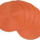 DII Classic Woven Tabletop Collection, Indoor/Outdoor Placemat Set, Round, 15" Diameter, Orange, 6 Piece