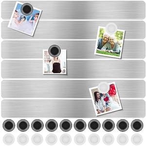 CUNQN Magnet Bulletin Board 6 Pcs Metal Magnet Boards Frameless Magnetic Stainless Iron Board Strip Display Board with 20 pcs Magnet Memo Strip for Office Home School, CQBXGGGT6US, Silver