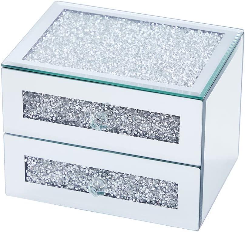 2-Layer glass jewelry box for Women,Precious item storage box,2 drawers luxury jewelry box (Crystal)