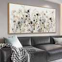 Framed Flower Canvas Wall Art Blossom Canvas Pictures Abstract Grey Cream Brown Landscape Artwork Canvas Prints for Home Living Room Bedroom Kitchen Office Wall Decor Ready to Hang 24"x 48"
