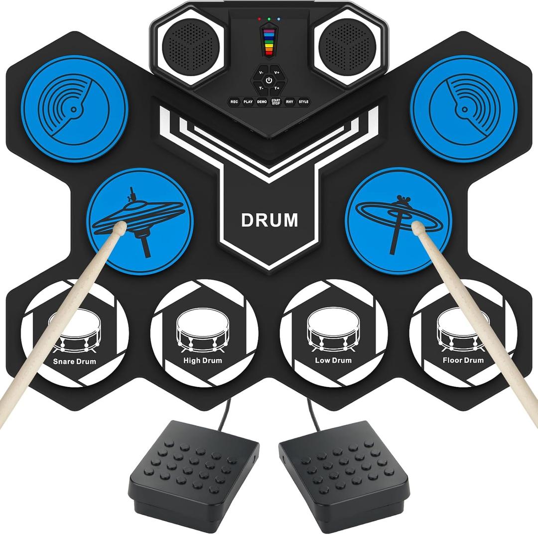 Electric Drum Set, 9 Drums Portable Practice Pad, Electronic Drum Kit with Built in Speakers, Drum Sticks, Headphone Out Jack, Christmas Birthday Gifts for Kids and Adults (Medium)