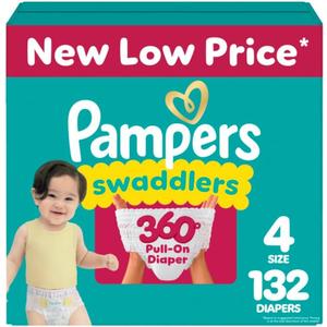 Pampers Diapers - Swaddlers 360 - Size 4, 132 Count, for up to 100% Leakproof Premium Skin Protection