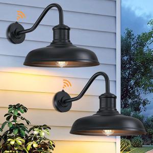 13.8'' Diameter Large Dusk to Dawn Outdoor Gooseneck Barn Light 2 Packs, Outdoor Wall Sconce Farmhouse Exterior Light Wall Lighting Fixture Industrial Outside Lantern for Porch, Patio, Garage, Black
