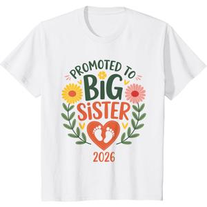 Kids Promoted to Big Sister 2026 T-Shirt (Medium, White)
