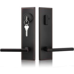 Haidms Oil Rubbed Bronze Front Door Handle Set, Entry Door Lever and Deadbolt Set with Reversible,Exterior Door Lock Set, Modern Square Front Door Handles