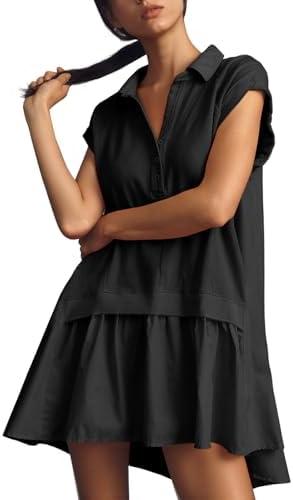 Fisoew Womens Summer Sweatshirt Dresses Short Sleeve V Neck Casual Oversized Patchwork Mini Dress, Size XXL