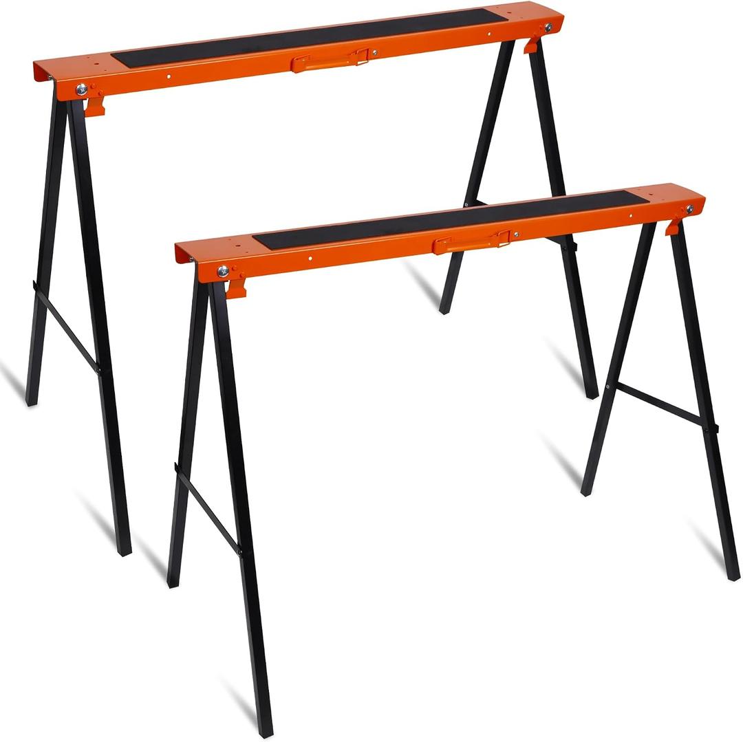 Forup Portable Folding Sawhorse, Heavy Duty Twin Pack, 275 lb Weight Capacity Each 2 Pack (Orange)