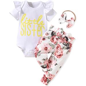 fioukiay Preemie Newborn Baby Girls Clothes Infant Little Kids Romper Bodysuit Pants Headband Clothing Set Summer Outfits (White)