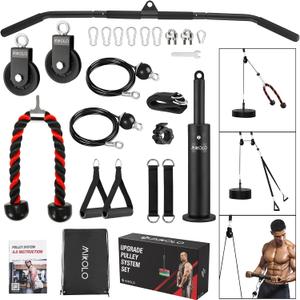 Mikolo Upgraded Weight Lift Pulley System - LAT Pulley Attachments with Adjustable Length Cable for Full Body Training, Home Gym Set