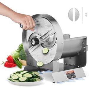 VEVOR Manual Vegetable Fruit Slicer, 0-0.5"/0-12mm Thickness Adjustable Commercial Slicer Machine, Stainless Steel Food Cutter Slicing Machine with 2 Spare Blades, for Potato, Cucumber, Lemon, Tomato