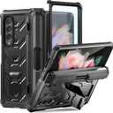 Rugged Case Armor for Samsung-Galaxy-Z-Fold-3 w/Built-in [Kickstand] [S Pen Holder] [Screen Protector] [Hinge Protection], Heavy Duty Shockproof Protective Cover NOT FIT Z Fold 4/2 (Black)