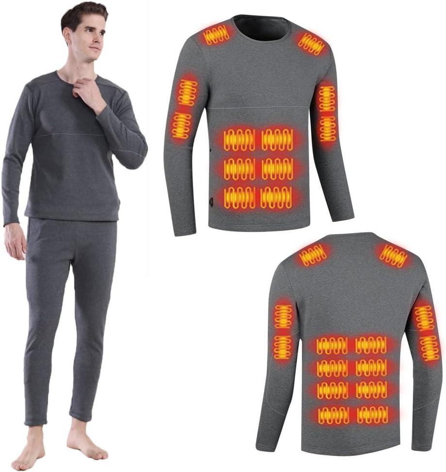 26-Zone Heated top and 16-Zone Heated Pants heated underwear for women men,Suitable winter skiing motorcycles  (Gray, XL)