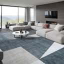 Washable Modern Area Rug: 10x14 Large Geometric Area Rugs for Living Room & Bedroom with Non-Slip Backing Modern Geometric Carpet for Living Room Blue Grey 10'x14'.