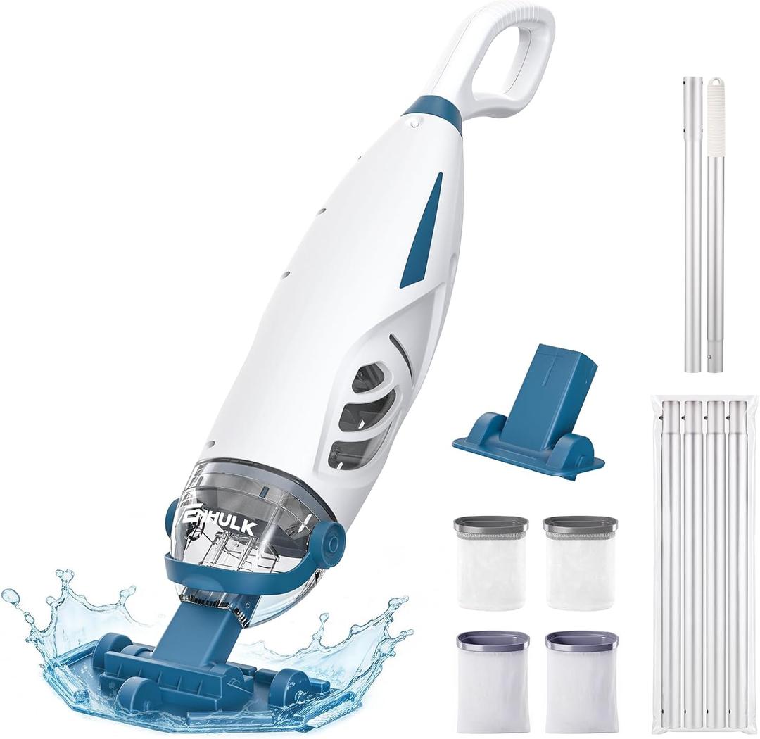 ENHULK Pool Vacuum for Above Ground Pool with 9' Extension Pole, 4 Filters, 26.5 Gallons/Min Powerful Suction, 1H Runtime, Cordless Handheld Pool Cleaner for Above/Inground Pools, PC68 Pro