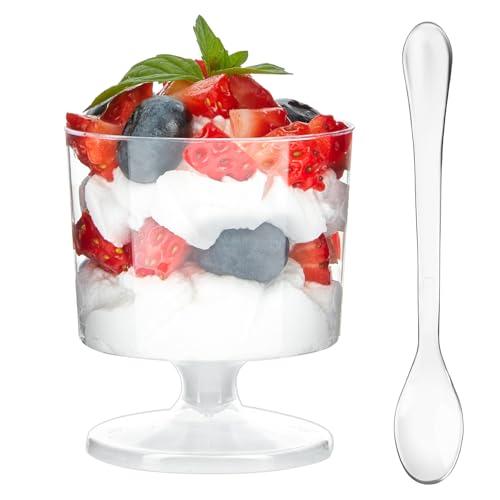 Zezzxu 100 x 2 oz Mini Dessert Cups with Spoons, Goblet - Disposable Appetizer Cup Mousse Cups Small Plastic Dessert Shot Glasses for Serving Individual Desserts, Cocktails, Trifle