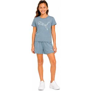PUMA Girls Athletic Shorts Set - 2 Piece Active Performance TShirt and Gym Bike Kids Shorts Girls Activewear Set (12-14)