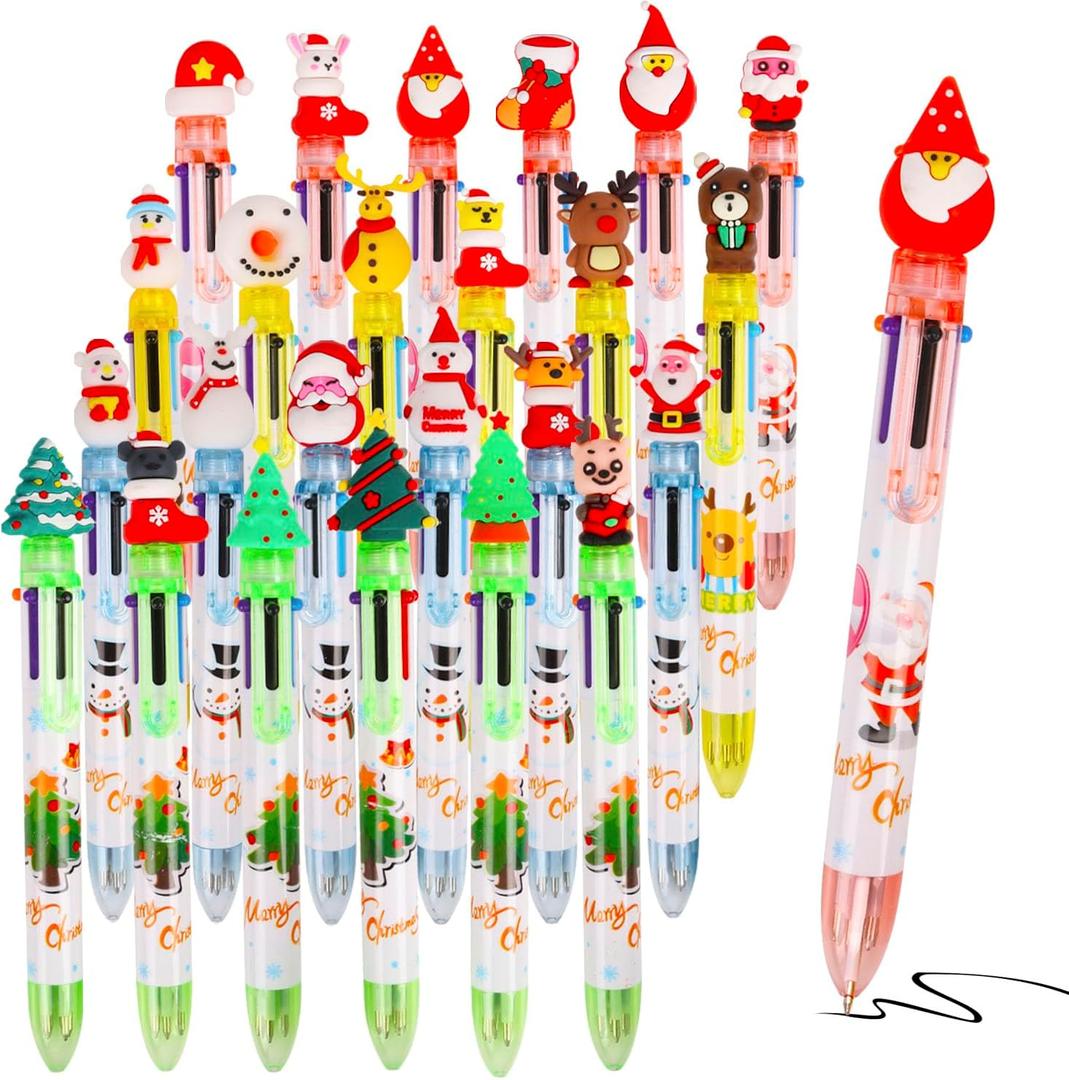 LOKIPA Christmas Multicolor Ballpoint Pen, 24PCS 6 In 1 Christmas Ballpoint Pens 4 Colors Retractable Ballpoint Pens for Christmas Party School OfficeRandom Style