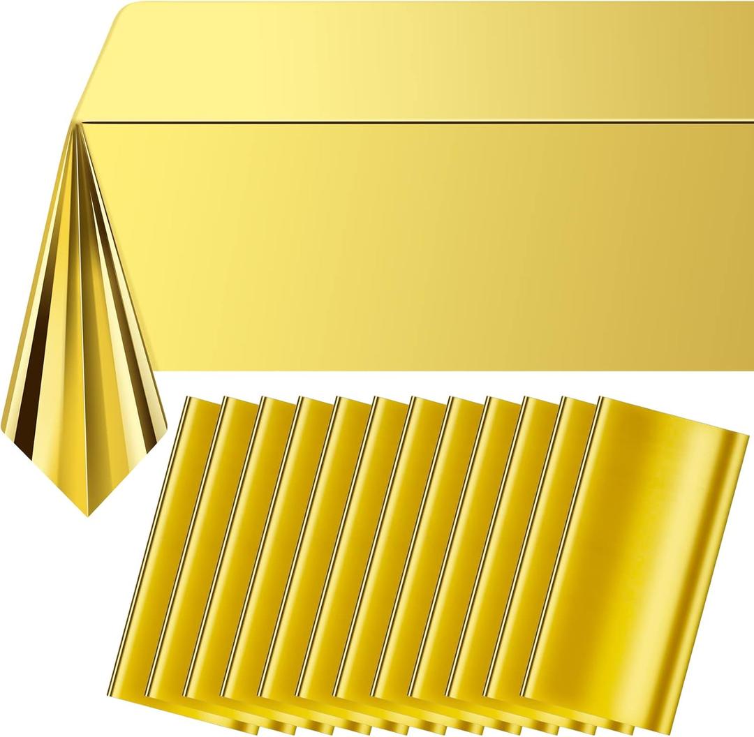 24 Pack,Gold Foil Plastic Tablecloth,Rectangular Shiny Table Cloth Metallic Disposable Party Table Cover for Graduation Wedding Birthday Baby Shower Anniversary New Year Party Decorations