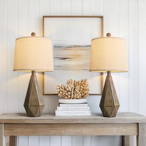 PoKat 23'' Farmhouse Table Lamps Set of 2, Brown Rustic Lamps for Living Room Bedroom Night Stands, Bedside Nightstands Living Room Table Lamps for End Side Table, Dark Wood Grain