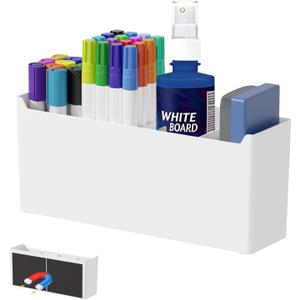 FRETONBA Large Magnetic Dry Erase Marker Holder for Whiteboard, Magnetic Pen Holder Organizer with Adjustable Compartments, Strong Magnet Storage for Office Classroom Home, White