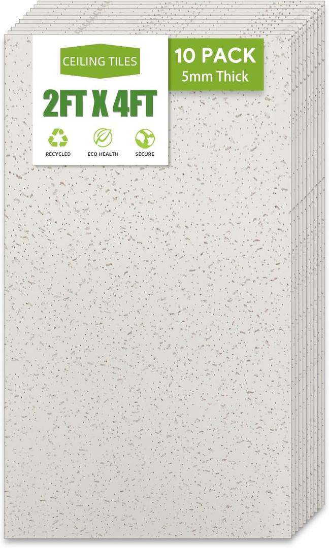 2ft x 4ft Printed Pro Ceiling TileDrop Ceiling Tiles 24 x 48in. Waterproof, Washable and Fire-Rated - Reusable - High-Grade PVC to Prevent Breakage-Package of 10 Tiles