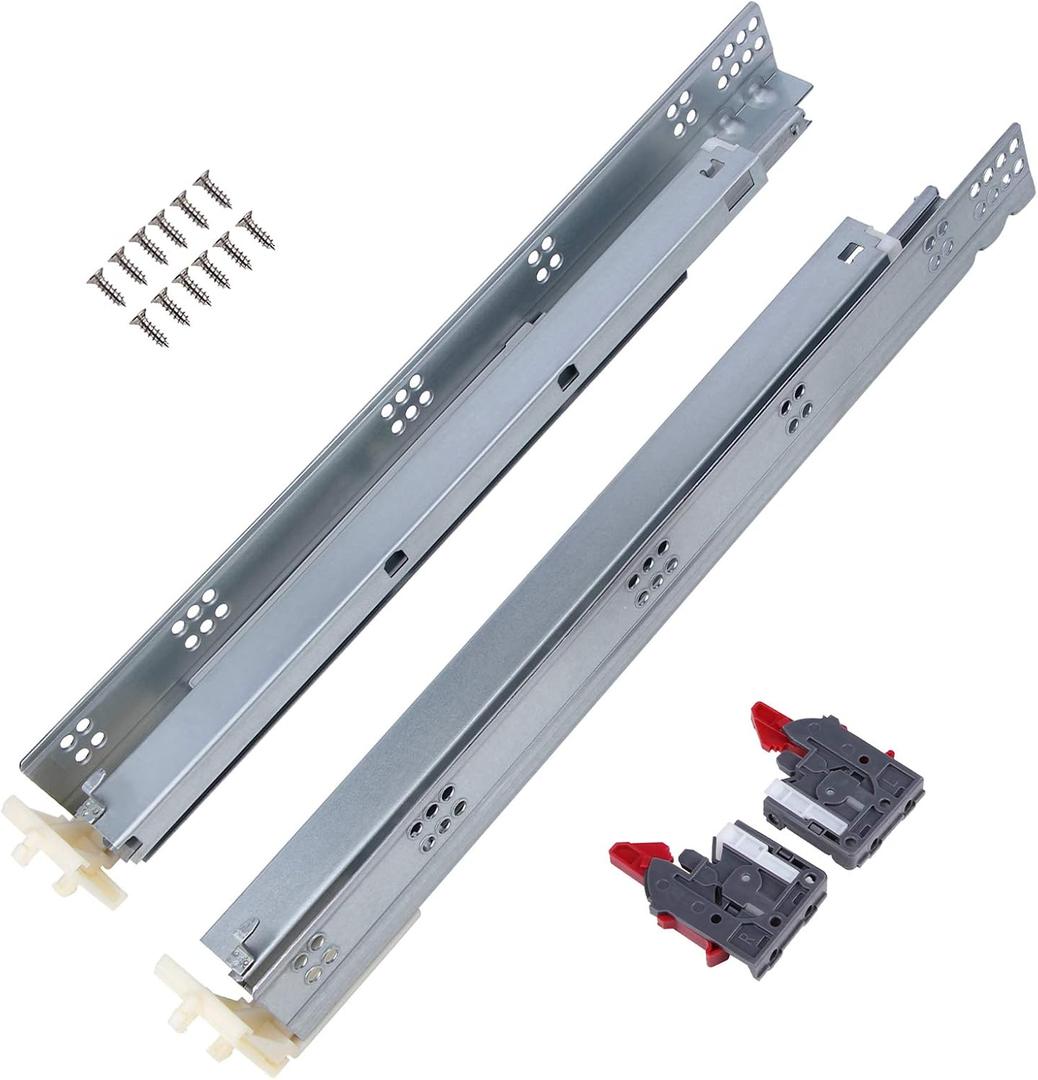 Gobrico Undermount Drawer Slides Bottom Mount Soft Close Drawer Slides 18 inch Full Extension Concealed Drawer Glides with Mounting Clips Bracksets 1Pair (2Pieces)