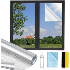 MAGIDEKOR Window Privacy Film One Way, Reflective Mirror Window Film Daytime Privacy, UV Sun Blocking Heat Control Static Cling, Window Tint for Home Office - 35.4 Inch X 32.8 Feet