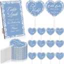 Threehoney 51 Pcs Cielito Lindo Baby Shower Fan Favors for Guests 50 Heart Shape Plastic Oh Baby Handheld Fans 1 Wooden Mexican Talavera Table Welcome Sign Party Decorations Gifts Supplies(Blue)