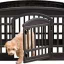 IRIS USA 24" Exercise 4-Panel Pet Playpen with Door, Dog Playpen For Puppy Small Dogs Keep Pets Secure Easy Assemble Easy Storing Customizable Non-Skid Rubber Feet, Black