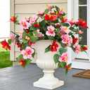 INXUGAO Artificial Flowers for Outdoors Indoors,2 Bunches Fake Hibiscus with Realistic UV Resistant Silk Flower Fabric Leaves,Faux Plants Outside for Home Patio Garden Yard Front Poch Decor(Red,Pink)
