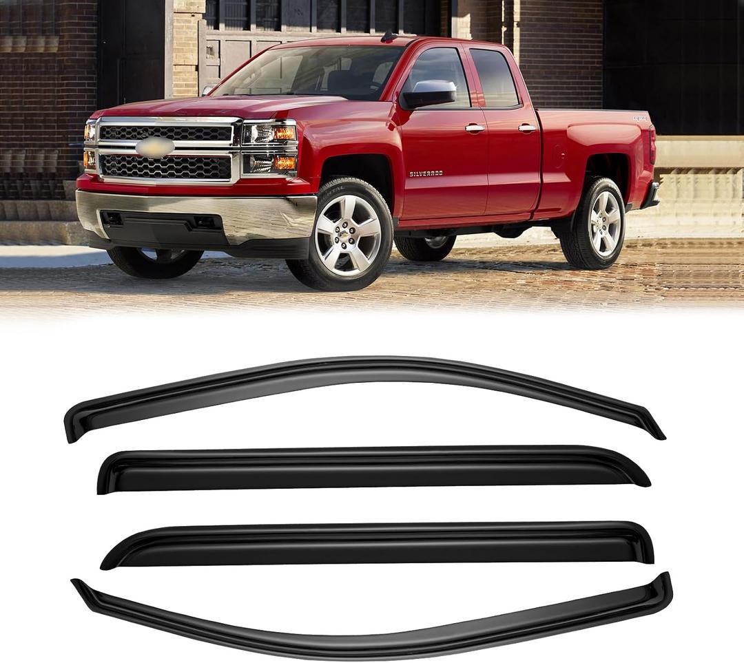 Window Visors for 2014-2018 Chevrolet(Chevy) Silverado & GMC Sierra 1500 Crew Cab, Rain Guards Vent Deflector Shade Dark Smoke for 15-19 Silverado & Sierra 2500HD/3500HD, Tape-On, 4PCS