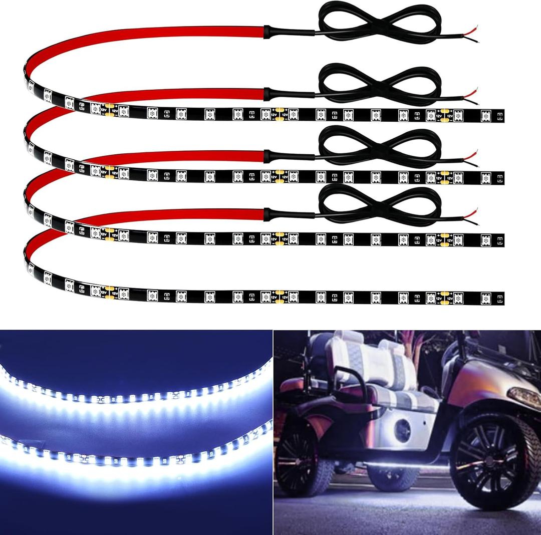 12V Led Light Strip 24" Connectable White Led Strip Lights for Cars Golf Cart Motorcycle Boat Trucks Waterproof Interior& Exterior, 4Pack