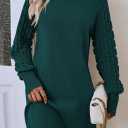 Sovoyontee Women's 2025 Fall Long Sleeve Mock Neck Sweater Dress Casual Loose Ribbed Knit Mini Short Pullover Dresses (Green, L)